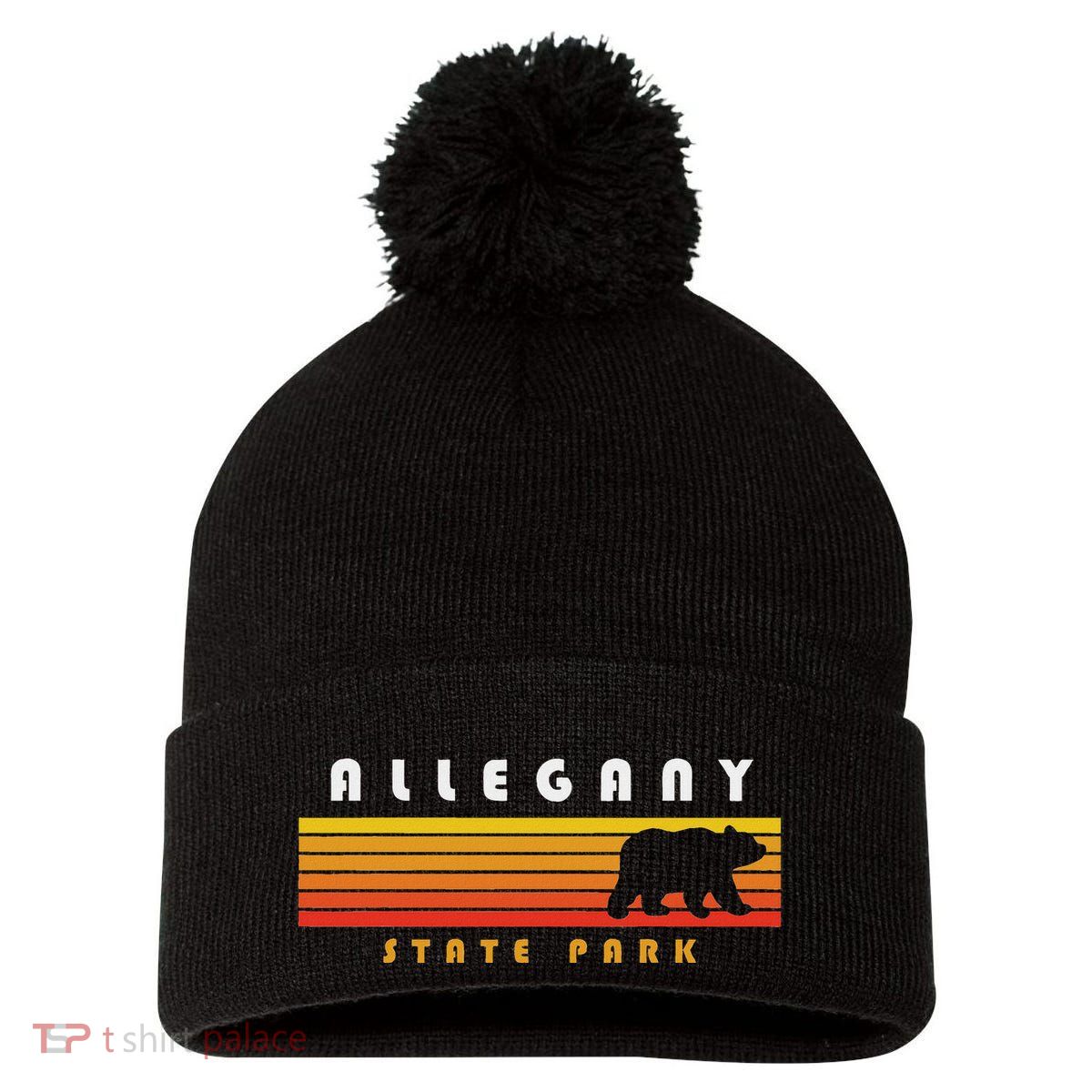 Allegany State Park Camping New York Bear Retro Pom Pom 12in Knit Beanie