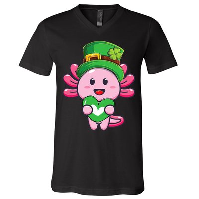 Axolotl Saint Patricks Day Axolotl St Patrick V-Neck T-Shirt