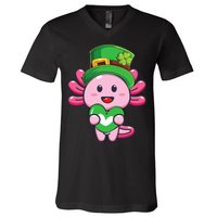 Axolotl Saint Patricks Day Axolotl St Patrick V-Neck T-Shirt