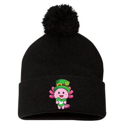 Axolotl Saint Patricks Day Axolotl St Patrick Pom Pom 12in Knit Beanie