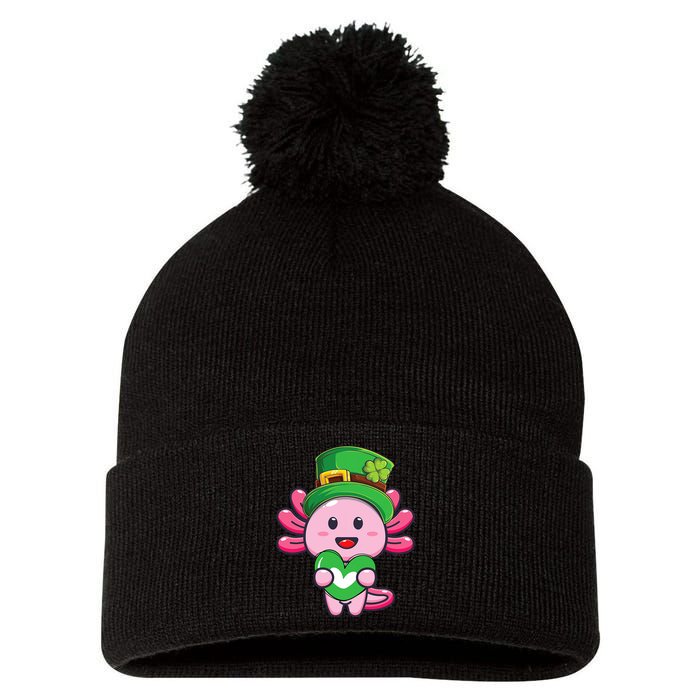 Axolotl Saint Patricks Day Axolotl St Patrick Pom Pom 12in Knit Beanie