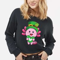 Axolotl Saint Patricks Day Axolotl St Patrick Cropped Pullover Crew