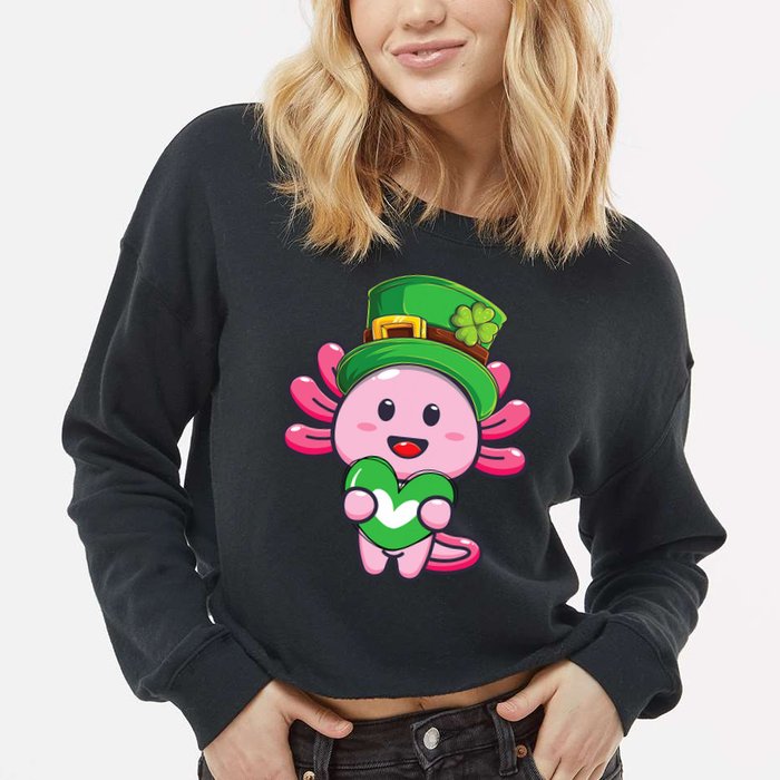 Axolotl Saint Patricks Day Axolotl St Patrick Cropped Pullover Crew