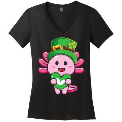 Axolotl Saint Patricks Day Axolotl St Patrick Women's V-Neck T-Shirt