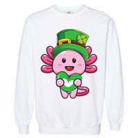 Axolotl Saint Patricks Day Axolotl St Patrick Garment-Dyed Sweatshirt