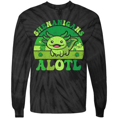 Axolotl St Patricks Day Alotl Shenanigans Tie-Dye Long Sleeve Shirt