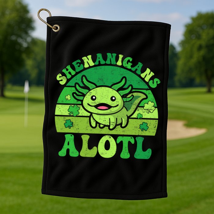 Axolotl St Patricks Day Alotl Shenanigans Golf Towel