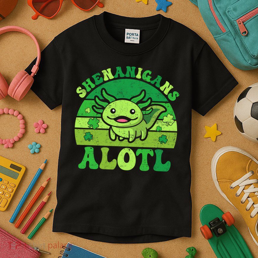 Axolotl St Patricks Day Alotl Shenanigans Kids T-Shirt