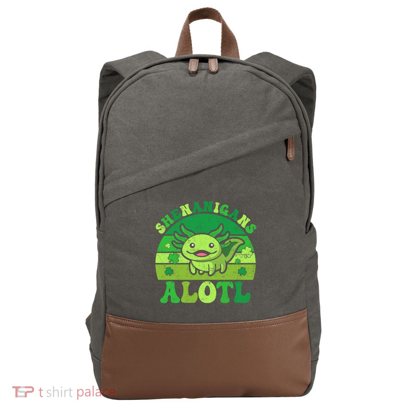 Axolotl St Patricks Day Alotl Shenanigans Cotton Canvas Backpack