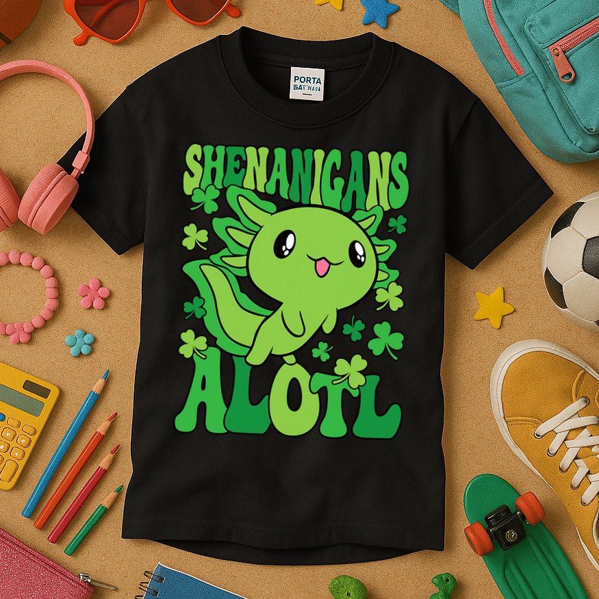 Axolotl St. Patrick's Day Shenanigans Alotl 2 Kids T-Shirt