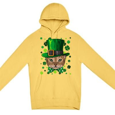 Abyssinian St Patricks Day Cat Leprechaun Hat Shamrock Funny Gift Premium Pullover Hoodie