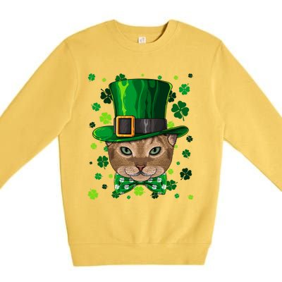 Abyssinian St Patricks Day Cat Leprechaun Hat Shamrock Funny Gift Premium Crewneck Sweatshirt