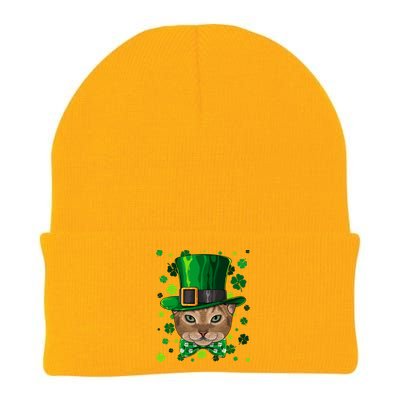 Abyssinian St Patricks Day Cat Leprechaun Hat Shamrock Funny Gift Knit Cap Winter Beanie