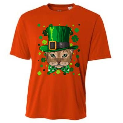 Abyssinian St Patricks Day Cat Leprechaun Hat Shamrock Funny Gift Cooling Performance Crew T-Shirt