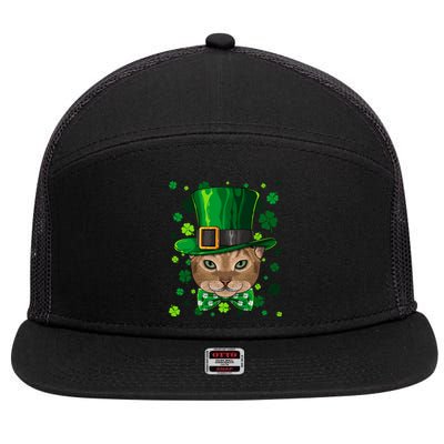 Abyssinian St Patricks Day Cat Leprechaun Hat Shamrock Funny Gift 7 Panel Mesh Trucker Snapback Hat