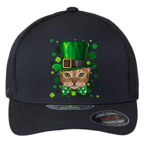 Abyssinian St Patricks Day Cat Leprechaun Hat Shamrock Funny Gift Flexfit Unipanel Trucker Cap