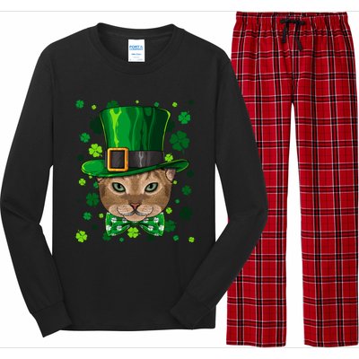 Abyssinian St Patricks Day Cat Leprechaun Hat Shamrock Funny Gift Long Sleeve Pajama Set