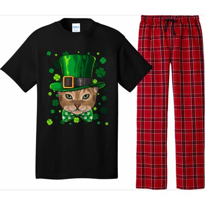 Abyssinian St Patricks Day Cat Leprechaun Hat Shamrock Funny Gift Pajama Set