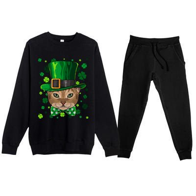 Abyssinian St Patricks Day Cat Leprechaun Hat Shamrock Funny Gift Premium Crewneck Sweatsuit Set