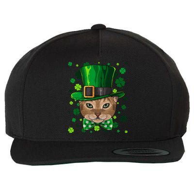 Abyssinian St Patricks Day Cat Leprechaun Hat Shamrock Funny Gift Wool Snapback Cap