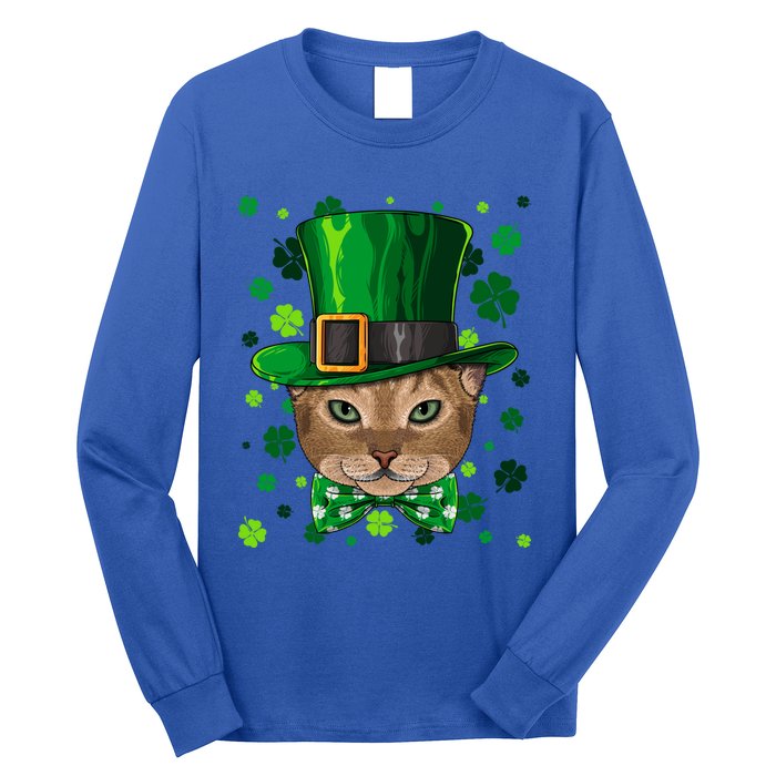 Abyssinian St Patricks Day Cat Leprechaun Hat Shamrock Funny Gift Long Sleeve Shirt