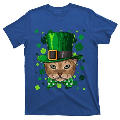 Abyssinian St Patricks Day Cat Leprechaun Hat Shamrock Funny Gift T-Shirt