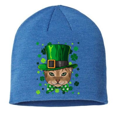 Abyssinian St Patricks Day Cat Leprechaun Hat Shamrock Funny Gift Sustainable Beanie