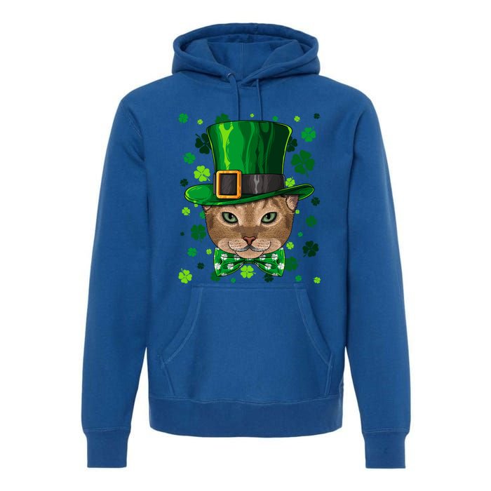 Abyssinian St Patricks Day Cat Leprechaun Hat Shamrock Funny Gift Premium Hoodie