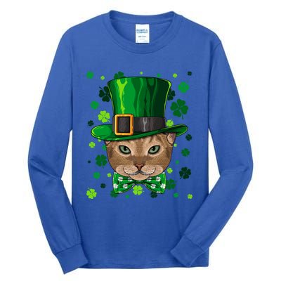 Abyssinian St Patricks Day Cat Leprechaun Hat Shamrock Funny Gift Tall Long Sleeve T-Shirt