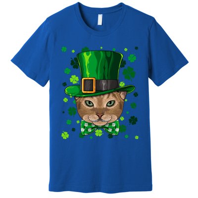 Abyssinian St Patricks Day Cat Leprechaun Hat Shamrock Funny Gift Premium T-Shirt