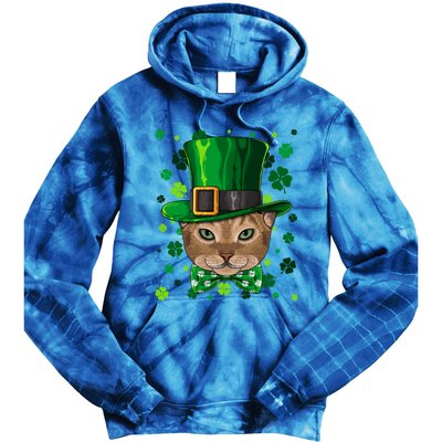 Abyssinian St Patricks Day Cat Leprechaun Hat Shamrock Funny Gift Tie Dye Hoodie