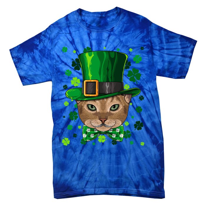 Abyssinian St Patricks Day Cat Leprechaun Hat Shamrock Funny Gift Tie-Dye T-Shirt