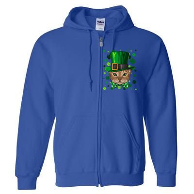 Abyssinian St Patricks Day Cat Leprechaun Hat Shamrock Funny Gift Full Zip Hoodie