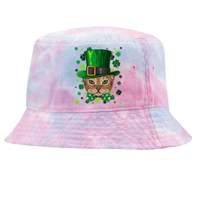 Abyssinian St Patricks Day Cat Leprechaun Hat Shamrock Funny Gift Tie-Dyed Bucket Hat