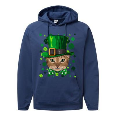 Abyssinian St Patricks Day Cat Leprechaun Hat Shamrock Funny Gift Performance Fleece Hoodie