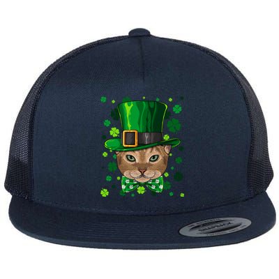 Abyssinian St Patricks Day Cat Leprechaun Hat Shamrock Funny Gift Flat Bill Trucker Hat