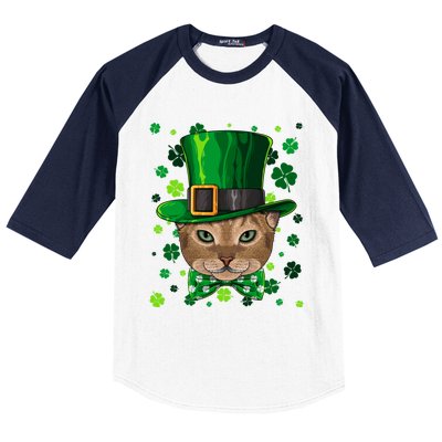 Abyssinian St Patricks Day Cat Leprechaun Hat Shamrock Funny Gift Baseball Sleeve Shirt