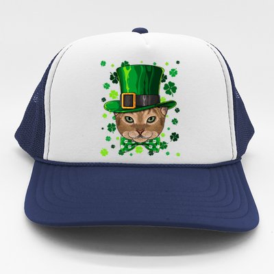 Abyssinian St Patricks Day Cat Leprechaun Hat Shamrock Funny Gift Trucker Hat