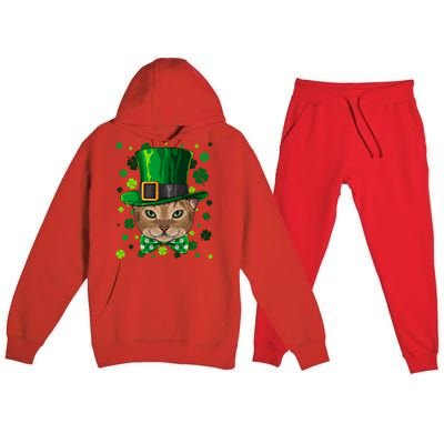 Abyssinian St Patricks Day Cat Leprechaun Hat Shamrock Funny Gift Premium Hooded Sweatsuit Set