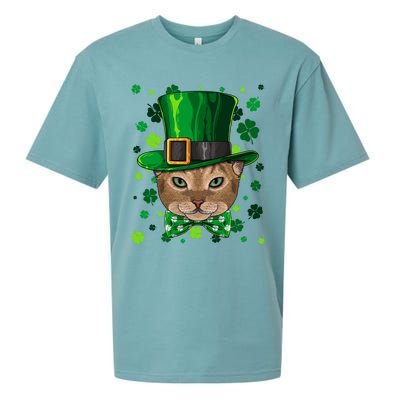 Abyssinian St Patricks Day Cat Leprechaun Hat Shamrock Funny Gift Sueded Cloud Jersey T-Shirt