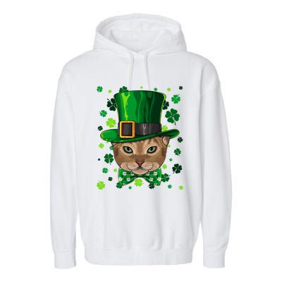 Abyssinian St Patricks Day Cat Leprechaun Hat Shamrock Funny Gift Garment-Dyed Fleece Hoodie