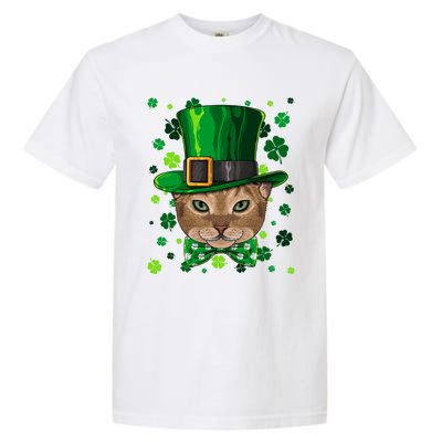 Abyssinian St Patricks Day Cat Leprechaun Hat Shamrock Funny Gift Garment-Dyed Heavyweight T-Shirt