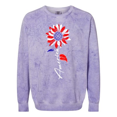 America Sunflower Patriotic Graphic 4th Of July Gift Colorblast Crewneck Sweatshirt