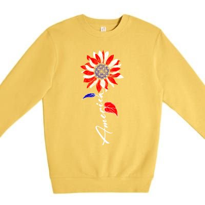 America Sunflower Patriotic Graphic 4th Of July Gift Premium Crewneck Sweatshirt