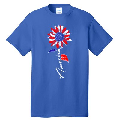 America Sunflower Patriotic Graphic 4th Of July Gift Tall T-Shirt