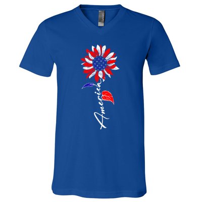 America Sunflower Patriotic Graphic 4th Of July Gift V-Neck T-Shirt