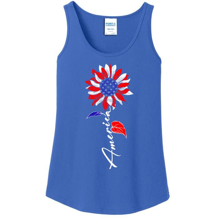 America Sunflower Patriotic Graphic 4th Of July Gift Ladies Essential Tank