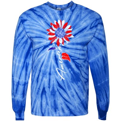 America Sunflower Patriotic Graphic 4th Of July Gift Tie-Dye Long Sleeve Shirt