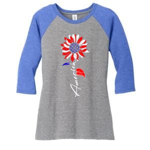 America Sunflower Patriotic Graphic 4th Of July Gift Women's Tri-Blend 3/4-Sleeve Raglan Shirt