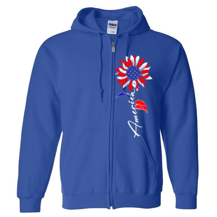 America Sunflower Patriotic Graphic 4th Of July Gift Full Zip Hoodie